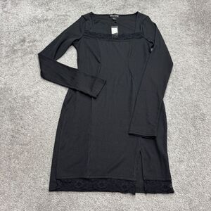 Prettylittlething Ribbed Knit Bodycon Midi Dress Womens 6 Black Lace Trim NWT